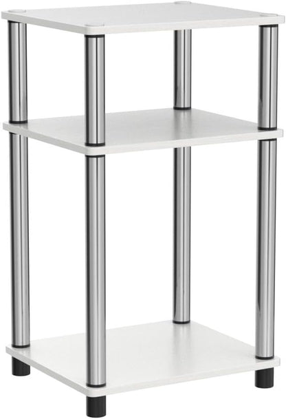 Furinno JUST Side Table Set of 2, 3-Tier Modern End Tables, Open Shelves Night Stand, Nightstand, Toolless Assembly, for Living Room, Bedroom, White Oak/Stainless Steel
