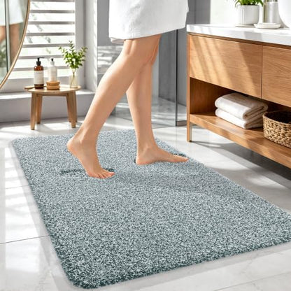OLANLY Microfiber Soft Bathroom Rugs Mats 44x32, Blackish Green and White