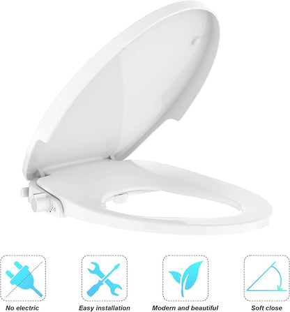 Senfot Round Bidet Toilet Seat, Self Cleaning Dual Nozzles, Adjustable Spray Pressure and Position, Non-Electric Bidet Toilet Seat with Quiet-Close, Easy Installation, White