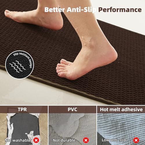 TYUU Large Bathroom Rugs Non Slip Washable Bath Rugs Super Absorbent Bathroom Rug Thin Quick Dry Low Pile Bath Mats, Brown 36"x48"