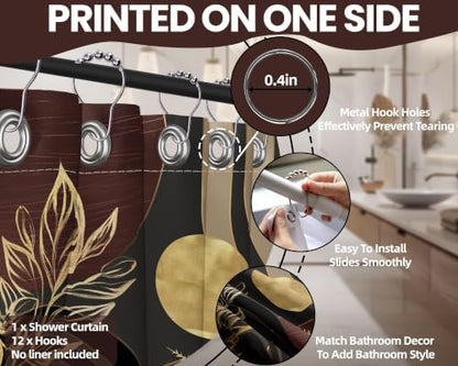 Dark Brown and Gold Extra Long Shower Curtain, Tall 72X84 in