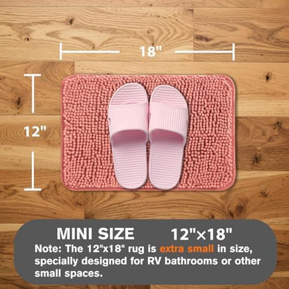 Small Bathroom Rug 12"x18" – Washable and Absorbent Bath Mat, Non Slip, Thick Soft Chenille Bath Rugs for Bathroom Floor, Shower, Sink, Dog mat(Coral)