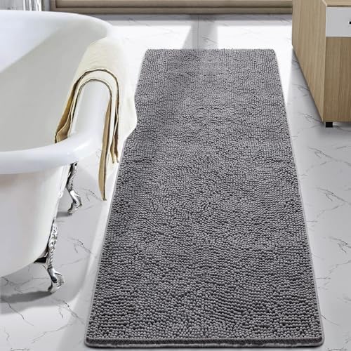 LOCHAS Luxury Bathroom Rug Shaggy Bath Mat 24 x 60 Inch, Gray
