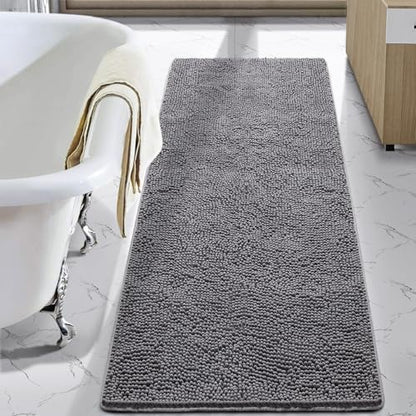 LOCHAS Luxury Bathroom Rug Shaggy Bath Mat 24 x 60 Inch, Gray