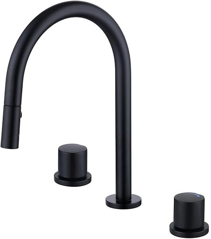 3 Hole Basin Faucets Pull Out Basin Mixer Faucet Dual Mode Bathroom Mixer Faucet Brass-Black