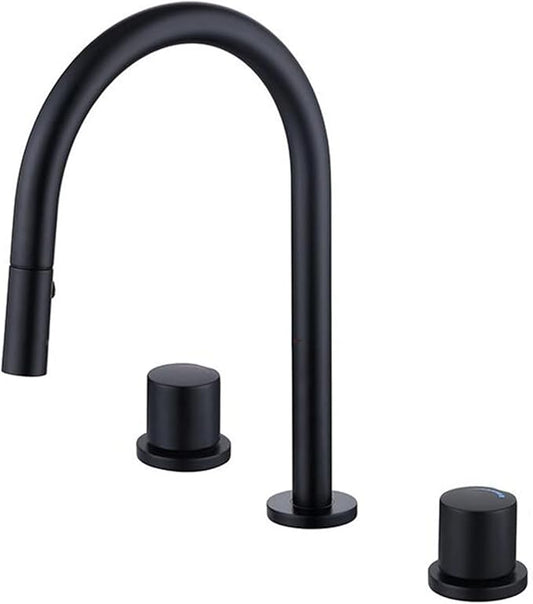 3 Hole Basin Faucets Pull Out Basin Mixer Faucet Dual Mode Bathroom Mixer Faucet Brass-Black