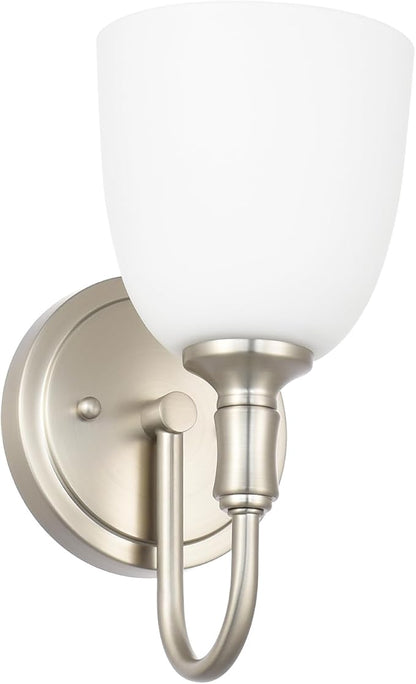 Vintage Traditional 1-Light Indoor Wall Sconce with Frosted Glass Bathroom Bedroom Hallway, 10.6" H x 5.3" W, Brushed Nickel