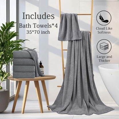 Hailea Gray Bath Towels Set 35x70 Inches - Luxury 600 GSM Oversized Bath Sheet Towel,Extra Large Microfiber - Quick Dry,Highly Absorbent,Super Soft Shower Towels Spa Hotel Bathroom Towel Set (4-Pack)