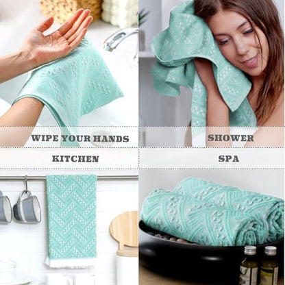 HunnmingRe 4 Pack Boho Hand Towel for Kitchen, Teal,White