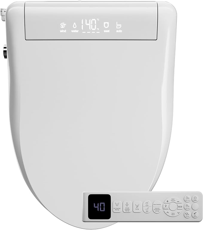 Sanyipace Smart Toilet Seat, Elongated Heated Toilet Seat with Bidet, Warm Water & Air Dryer, Multi-Color Night Light, Electronic Bidet with Soft-Close Automatic Lid, Aromatherapy Function