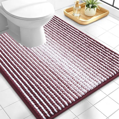 OLANLY Toilet Rugs U-Shaped 24x20, Soft Chenille Contour Bath Mat, Burgundy