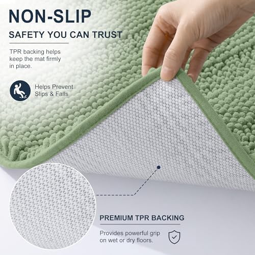 Smiry Thick Chenille Bathroom Runner Rugs 44x24, Soft Bath Mat, Sage Green