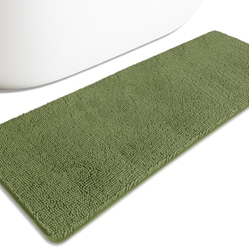 Bathroom Runner Rug 24 x 72 Non Slip – Extra Long Bath Mat | Absorbent and Washable Thick Chenille Runner Rug for Bathroom, Shower, Tub, Sink(Sage)