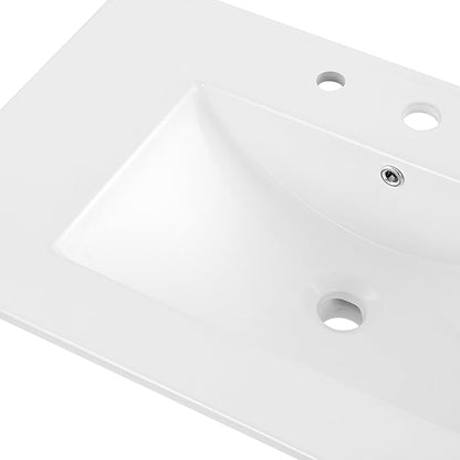 JONATHAN Y SNK1002A Ancillary 3-Hole 30 in. W x 18.25 in. D Classic Contemporary Rectangular Ceramic Single Sink Basin Vanity Top, White
