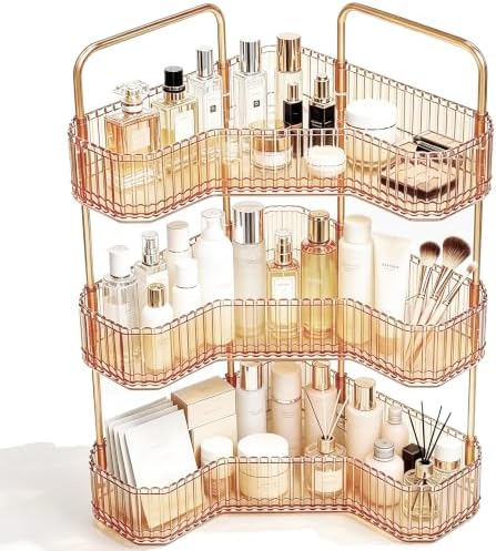 3-Tier Corner Bathroom Organizer, Skincare Vanity Counter Shelf Orange