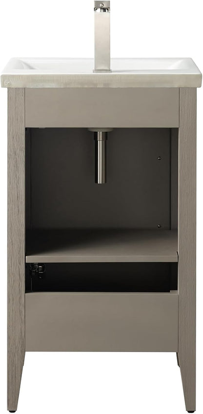 Vanity Art 20 inch Bathroom Vanity with Single Sink & Ceramic Top, Vanity Cabinet with Soft-Closing Doors, Solid Wood Frame, Driftwood Gray, VA9020-DG-GB1