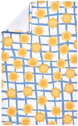 Ritz 4-Piece Kitchen Towel Set, Field Blossoms Floral & Le Soleil Sun Grid Prints with Yellow & Blue Textured Terry, 100% Cotton & Absorbent Blend, 16" x 26", French Country Summer Kitchen Decor