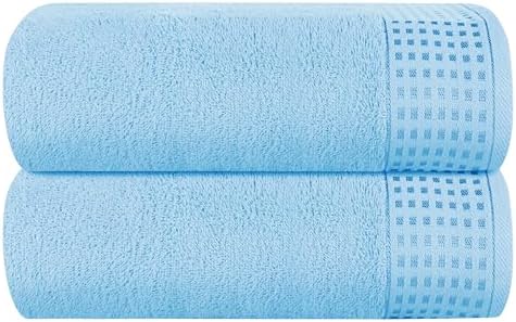 GLAMBURG Cotton 2 Pack Oversized Bath Sheet 35 x 70, Large Bath Sheet, Ultra Absorbent, Compact, Eco-Friendly and 100% Recyclable, Quick Drying and Lightweight Towel - Sky Blue