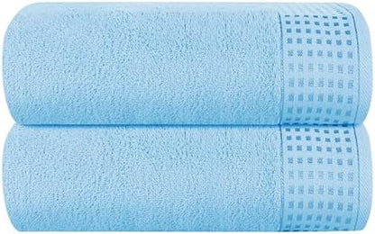 GLAMBURG Cotton 2 Pack Oversized Bath Sheet 35 x 70, Large Bath Sheet, Ultra Absorbent, Compact, Eco-Friendly and 100% Recyclable, Quick Drying and Lightweight Towel - Sky Blue