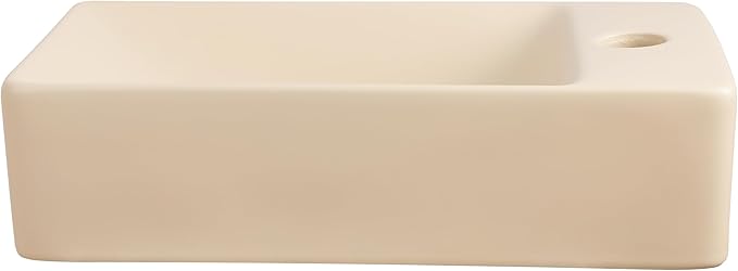 JONATHAN Y SNK1004G-R Felix 15 in. W x 8 in. D Modern Wall Mounted Rectangular Ceramic Mini Sink Basin, Right-Side Faucet, Matte Beige