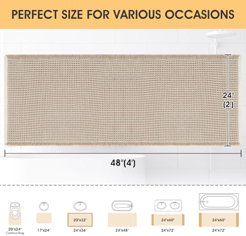 IM HOME Waffle Bath Mat Brown & Cream 4'x2', Boho Woven Modern Bath Mat Rugs, Absorbent Non Slip Bathroom Rugs, Soft Washable Bath Rugs with Tassels for Bathroom, Bedroom, Kitchen, Shower, Tub