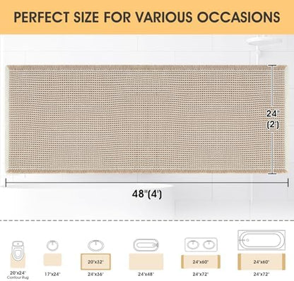 IM HOME Waffle Bath Mat Brown & Cream 4'x2', Boho Woven Modern Bath Mat Rugs, Absorbent Non Slip Bathroom Rugs, Soft Washable Bath Rugs with Tassels for Bathroom, Bedroom, Kitchen, Shower, Tub