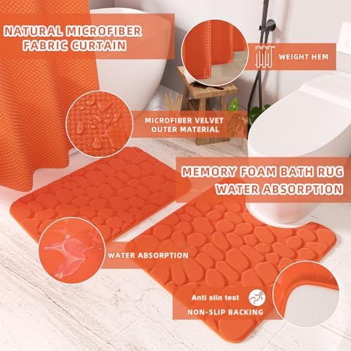 XLHOMO Bathroom Accessories Set - 25PC Bathroom Sets with Shower Curtain and Rugs, Orange Bathroom Accessories with Trash Can, Soap Dispenser, Soap Dish & Toilet Brush