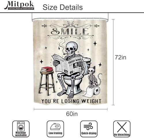 Halloween Skull Spooky Cat Skeleton Gothic Cool Bathroom Shower Curtain Set