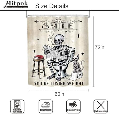 Halloween Skull Spooky Cat Skeleton Gothic Cool Bathroom Shower Curtain Set