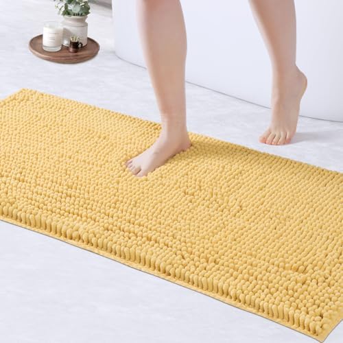FRESHMINT Large Chenille Bathroom Rugs Mat 47"x24", Non-Slip Bath Mat for Bathroom Floor & Bathtub, Washable Shower Shag Bath Rugs, Soft Thick Water Absorbent Microfiber Shower Mat, Yellow