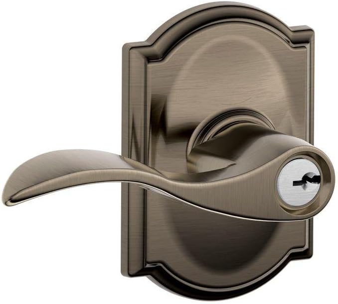 SCHLAGE Accent Lever with Camelot Trim Keyed Entry Lock in Antique Pewter - F51A ACC 620 CAM