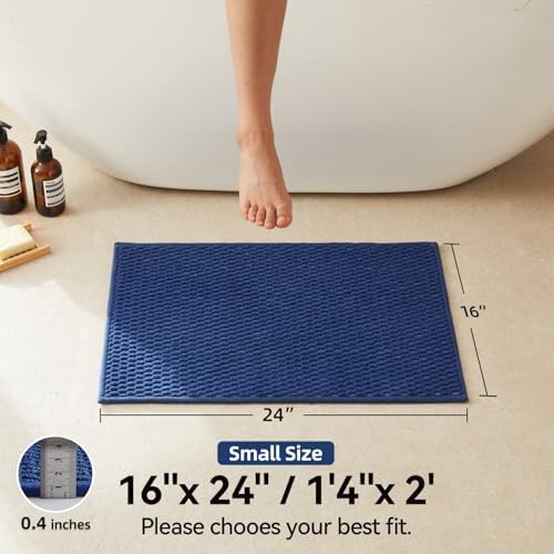 Triohero Bathroom Rugs Non Slip Washable, Super Absorbent Thin Bath Mat Small Quick Dry Low Pile Bathroom Rug, Navy Blue 16"x24"