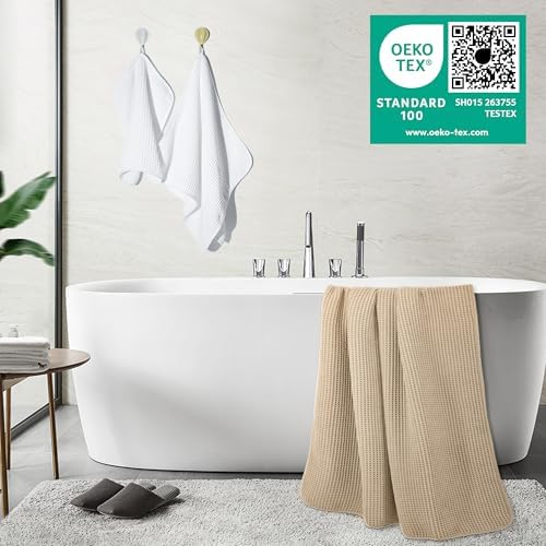 POLYTE 430 GSM Poly Blend Microfiber Quick Dry Waffle Bath Towel Set of 6
