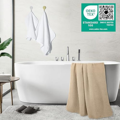 POLYTE 430 GSM Poly Blend Microfiber Quick Dry Waffle Bath Towel Set of 6