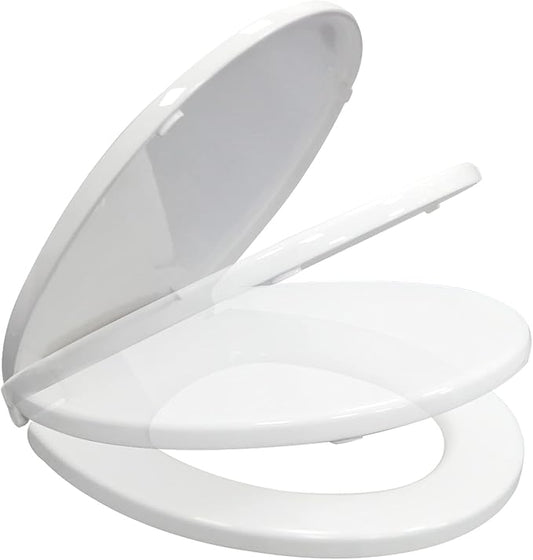 CYRRET Toilet Seat Round with Lid, Slow Close, Easy to Install and Clean, Durable Plastic, White, Replacement Toilet Seats, Fits Standard Round Toilets Bowl