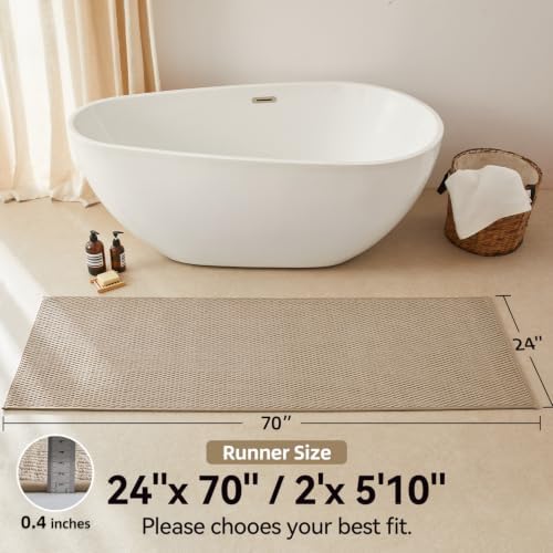 Triohero Bathroom Runner Rugs, Long Bath Mat Runner Washable Thin Quick Dry Low Pile Bathroom Runner Rugs Non Slip, Beige 24x70