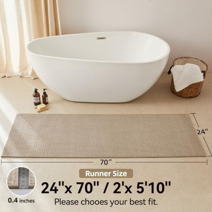 Triohero Bathroom Runner Rugs, Long Bath Mat Runner Washable Thin Quick Dry Low Pile Bathroom Runner Rugs Non Slip, Beige 24x70