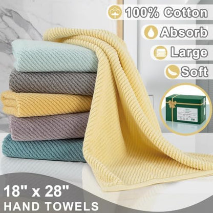 VOOVA & MOVAS Bathroom Hand Towels 4PC, 100% Cotton, 18x28 in, Yellow