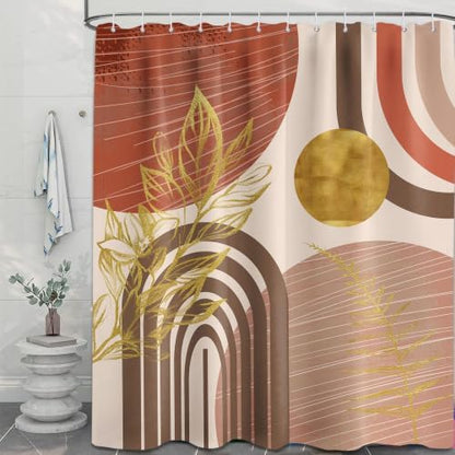 Burnt Orange Extra Long Shower Curtain, Tall 72X96 in, Mid Century
