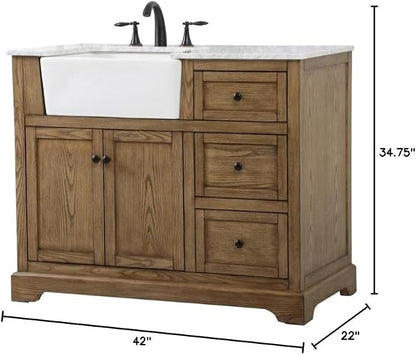 42 Double Bathroom Vanity, with Carrara White Marble Top Soft-Close, Driftwood