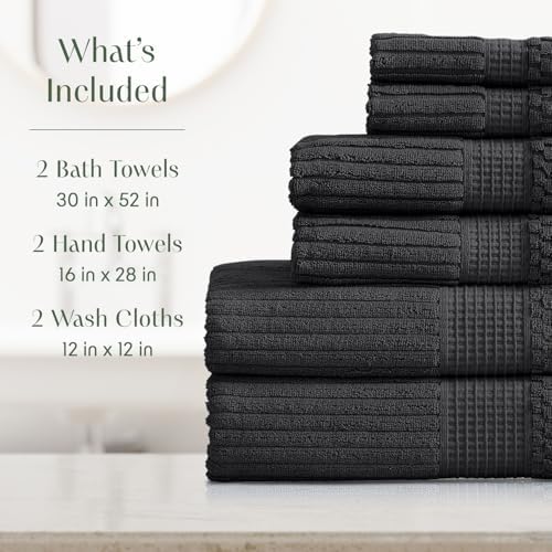 Springtree Home 100% Cotton Bath Towel Set | 6-Piece Set | Textured | Black