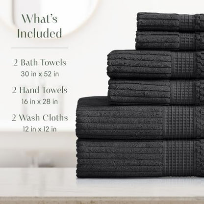 Springtree Home 100% Cotton Bath Towel Set | 6-Piece Set | Textured | Black