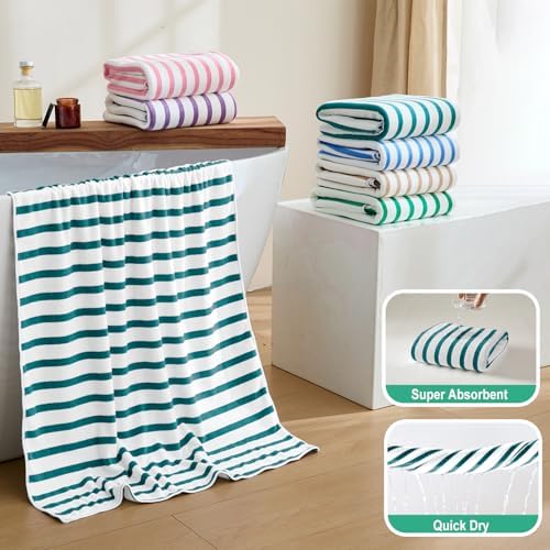 JML Microfiber Beach Towels, 4 Pack, 27" x 55", Cabana Stripe Dark Green