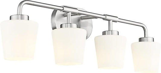 Bathroom Light Fixtures Over Mirror, 4-Light Brushed Nickel Vanity Lighting Fixtures with Milk White Glass, Vintage Farmhouse Wall Sconces Lighting, AD-22004-4W-SN