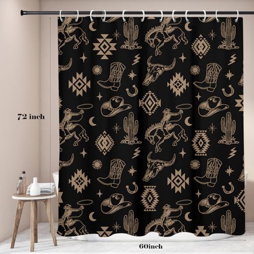 Black Western Cowboy Shower Curtain, 60" W x 72" L