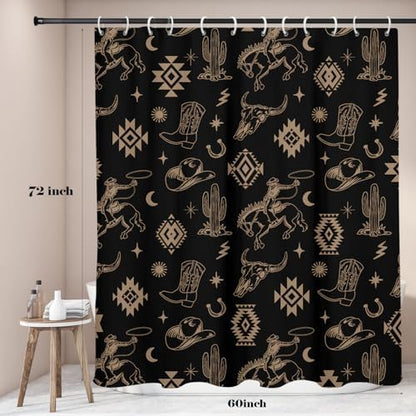 Black Western Cowboy Shower Curtain, 60" W x 72" L