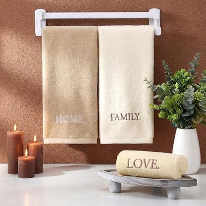 FuWeave 3 Pcs Beige Decorative Hand Towels for Bathroom,Home Love Family
