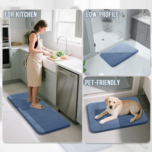 Yimobra Memory Foam Bathroom Mat Set, 31.5 x 20 & 24 x 20 in, Denim Blue
