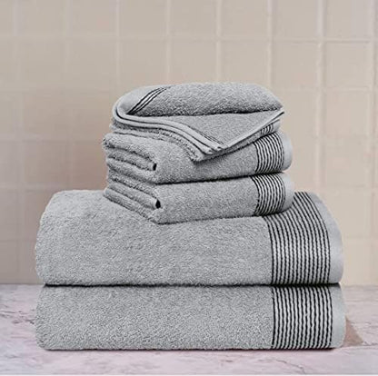 Belizzi Home 100% Cotton Ultra Soft 6 Pack Towel Set, Contains 2 Bath Towels 28x55 inchs, 2 Hand Towels 16x24 inchs & 2 Washcloths 12x12 inchs, Compact Lightweight & Highly Absorbant - Light Grey