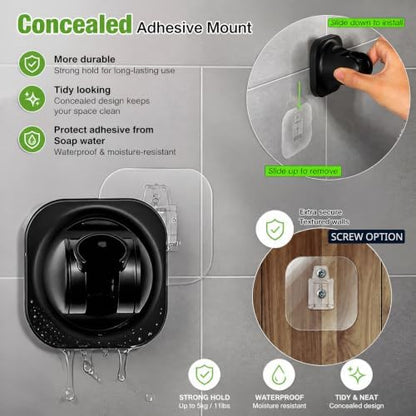 Handheld Shower Head Holder - 5 Positions Adjustable - Concealed Adhesive Mount with Screw Option- Bathroom Wall Mount Shower Hose Holder (Matte Black)